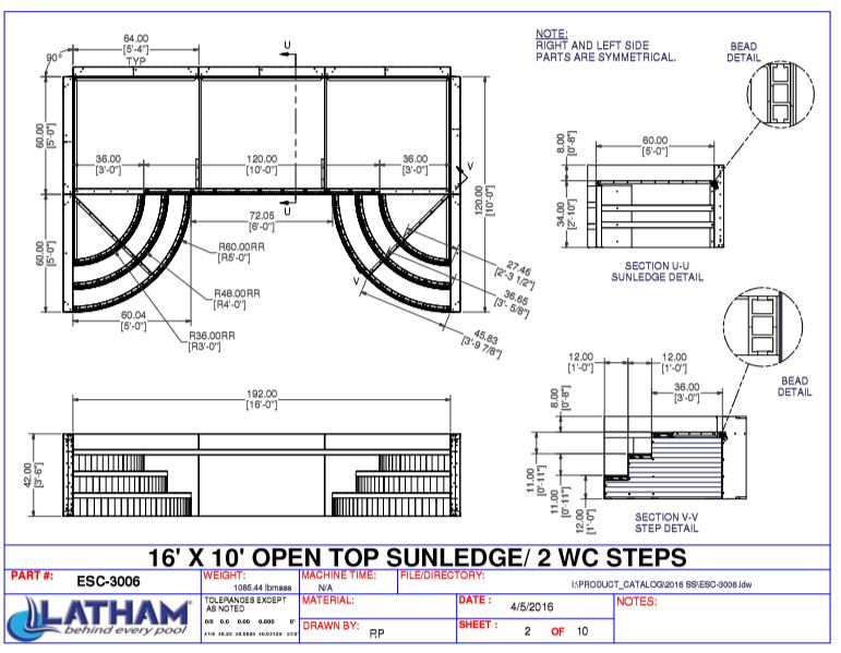 90 Deg. Sunledge w/ 2 Steel Wedding Cake Corner Steps w/ 6" Radius Inserts 42"(16'x10')